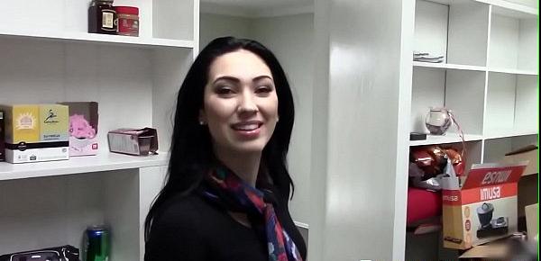  Stockinged realtor pussylicked in open house